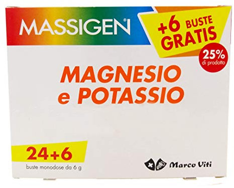 Massigen Magnesio e Potassio 90 Buste (3 Confezioni) - Integratore di Magnesio e Potassio per reintegrare i sali minerali
