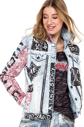 Cipo & Baxx Damen Jeansjacke Series – Klassische Denim, Leder, Sport Verschiedene Jackenmodelle – Knopf und Reißverschluss – Sweat-Kapuze und Sweatärmeln – mit Modernen Komfort-Details