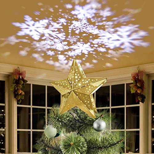KPCB Puntale Albero Natale Luminoso Proiezione Stella Albero di Natale Decorazioni di proiezione Albero di Natale Topper (Gold)