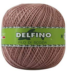 DELFINO Filato Cotone per Uncinetto 100g - Disponibile in più Colori e Spessori - Gomitolo Colore Rosa Antico (005) - Spessore Numero 12 - da Ricamo 100% Filo di Scozia - 100% Made in Italy