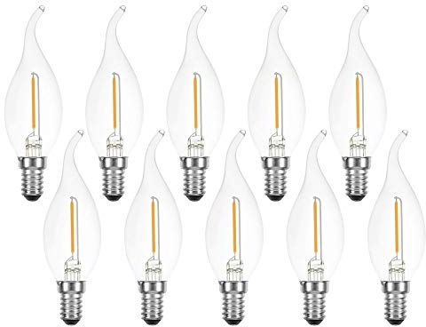 NCC-Licht 10 x LED Filament Leuchtmittel Windstoß Kerze 1W = 15W E14 klar 822 extra warmweiß 2200K