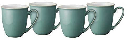 Denby - Elements Fern Green Coffee Mug Set of 4 - 330ml Stoneware Ceramic Tea Mug Set For Home & Office - Dishwasher Safe, Microwave Safe - Green, White - Chip Resistant