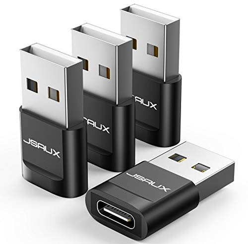 JSAUX Adapter USB-C auf USB (4 Stück), 3.1A Schnellladung USB Typ-C Buchse auf USB-A Stecker Adapter Kompatibel mit Apple Watch 9 8 7, iPhone 15 14 13 Plus Pro Max, Samsung Galaxy S24 S23-Schwarz