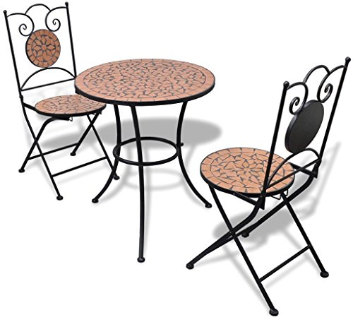 Tidyard Mosaik Bistroset 3-TLG. Sitzgruppe Balkonset Balkonmöbel Sitzgarnitur Gartenmöbel Mosaiktisch 2 Mosaikstühle Keramik Terracotta-Rot