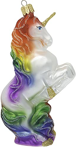 Impuls Christbaumschmuck Glas 12cm Einhorn mundgeblasen handbemalt Weihnachtskugeln weiß bunt
