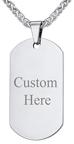 Custom4U Collar Personalizado chapa identificativa militar Hombre Acero Inoxidable 316L Dog Tag Nombre Grabado Joyería Personalizable Padre Hijo Colgante Placa Rectangular