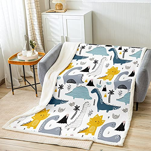Loussiesd Kinder Decke 75x100cm Flanell Fleecedecke Dinosaurier Drucken Kuscheldecke Karikatur Tiere Schön Dino Muster Wohndecke Weißhe Mikrofaser für Mädchen Jungen