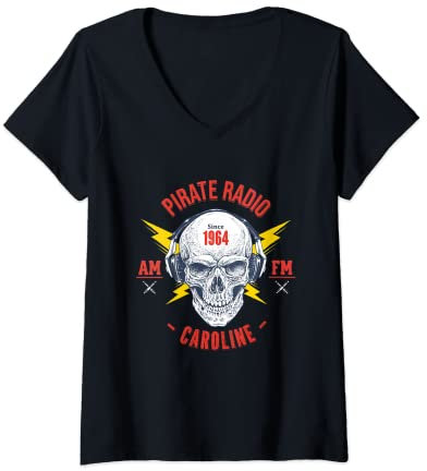 Womens Radio Caroline Retro Vintage Pirate Radio V-Neck T-Shirt