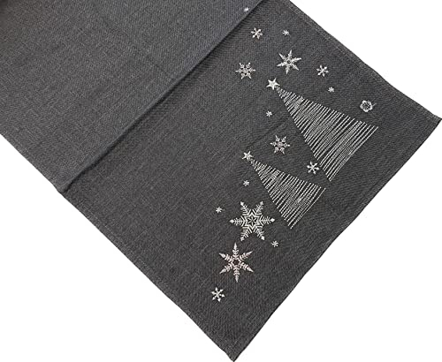 khevga Tischläufer Tischdecke Weihnachten modern in Grau mit Stickerei Gold Silber (Grau_St_Baum)