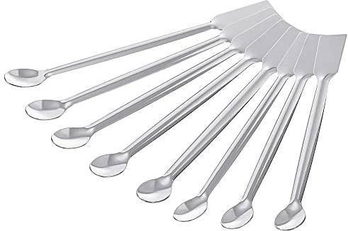 sourcing map Micro Lab Spoons Mixing Spatula End 5.91 Silver 201 Stainless Steel Powders Sampling Spoon for Laboratory Pack of 8