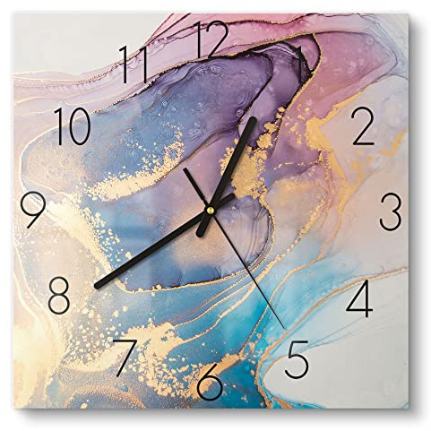 DEQORI Glasuhr | 30x30 cm | Motiv Marmorgrafik in Pastell | ausgefallene leise Design Uhr aus Glas | Wanduhr für Wohnzimmer & Küche | moderne Hingucker Uhr für die Wand