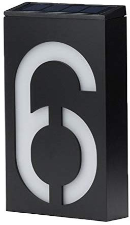 Solar Power LED Light Sign House Hotel Door Address Plaque Number Digits Plate Lamp Outdoor Home (Number 6)