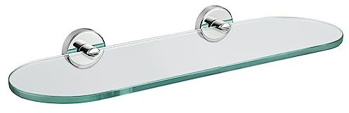 JQK Badezimmer-Glasregal, Chrom, gehärtetes Glas, Duschaufbewahrung, 40,6 x 12,7 cm, 304 Edelstahl, polierte Chrom-Wandhalterung, TGS121L16-CH