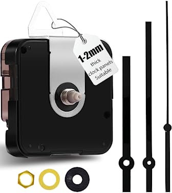 DEEWISH 12888 Quarz Wanduhrwerk Set zum Selbermachen, Geräuschloser Mechanismus Ersatzteile, Gesamtschaftlänge 12,4 mm (31/64 Zoll), (Schwarze A-Zeiger)