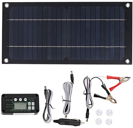 300×145mm Panneau Solaire, 20W 12/24V 100A Kit de Chargeur de Batterie de Panneau Solaire Kit de Panneau Solaire de Contrôleur de Charge avec Clip de Batterie de Câble D'extension