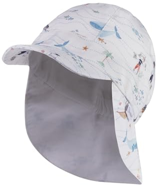 Sterntaler Schirmmütze mit Nackenschutz Maritim für Jungen - Kinder Mütze mit UV -Schutz 30 - Schirmmütze Kinder mit Druckmuster - Sonnenkappe aus Baumwolle - weiß, 51