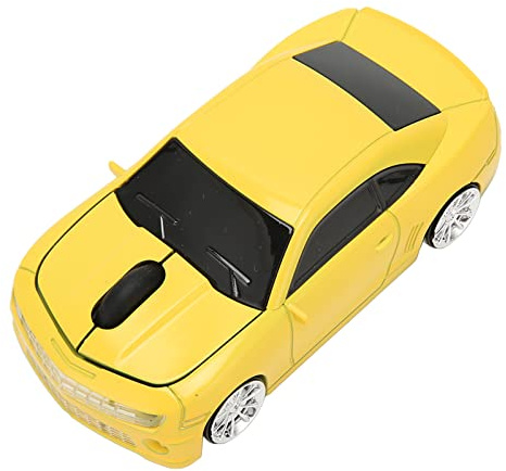 Sxhlseller Kabellose Maus, 2,4 GHz Kabellose Coole Sportwagen-Maus, Auto-förmige Maus, Optische Kabellose Gaming-Maus, 1600 DPI Sport-Computer-Maus für Win für Linux für OS X (Gelb)