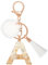 MWOOT Schlüsselanhänger Buchstabe A Bommel Quasten, Cute White Gold Keyring mit Namen, Schön Personalisiert Keychain Frau Auto Schlüsselanhänger, Tasche Dekoration Anhänger Schulanfang Geburtstag(A)