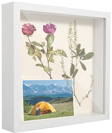 3D Shadow Box Frame - Wooden Deep Picture Frame 20 x 20 cm for Photos, Wedding Bouquet, DIY Decoration