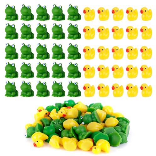 25stk Tierfiguren und 25stk Mini Enten, Miniatur-Harz-Frösche Kleine Enten-Figuren Mini-Tiere Ornamente zum Basteln Garten Landschaft Puppenhaus-Dekoration