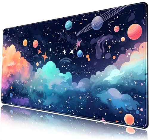Kawaii Kosmos-Schreibtischunterlage in Pastellfarben, niedlich, ästhetisch, Galaxie, großes Mauspad, Wolken, Schreibtischunterlage, erweitertes Gaming-Unterlage, XXL-Unterlage für Tastatur, ca. 80 x