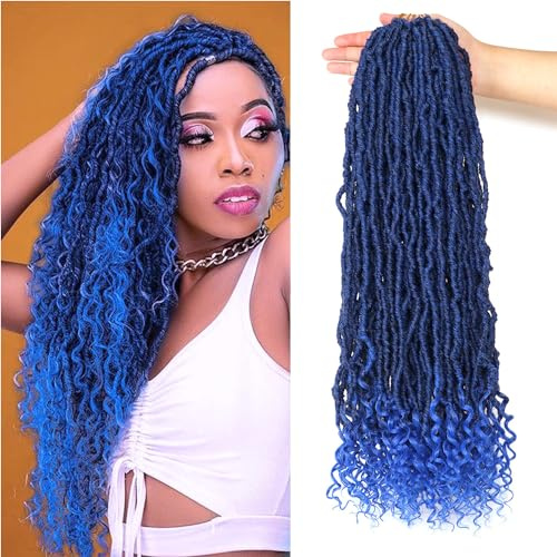 Faux Locs Crochet Hair-Soft Locs Crochet Braids Hair Extensions Goddess Braids Extensions Hair (#T-blue, 24Inch (Pack of 8) curly end)