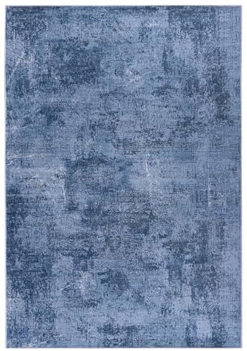 Mazovia Modern Teppich - Abstraktes Vintage Designer Teppich - Waschbar rutschfest Kurzflor - Weich Teppich für Wohnzimmer - Fußbodenheizung geeignet - Blau 140 x 200 cm