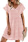 CheChury Femme Ete Chic Robe Boheme Robe pour Femme T-Shirt Imprimé Robe Fluide Ample Chiffon Robe à Manches Courtes Col en V Robe de Plage,Rose,M