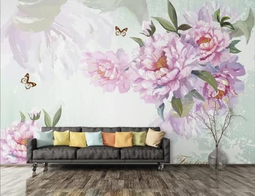 LSumCuyoo Papier Peint Tropical Plante Fleurs Feuillues Paysage Panoramique Montagne Sur Mesure 3D Peinture À La Main D'Une Fleur Rose Romantique Adulte Enfant Fille Chambre Salon Papier Peint