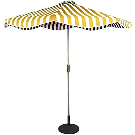 MaGiLL 9ft/2,7m Garten-Sonnenschirm, Outdoor-Sonnenschutz für Terrassen-/Strand-/Poolschirme mit Kurbel, Sonnenschutz UV50+ (Farbe: Gelb und Weiß gestreift, Größe: 9ft/2,7m)