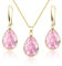 Linawe Pink Jewellery Sets for Women Wedding, Crystal Pendant Necklace Set Pink Earrings Dangling Imitation Diamond Rhinestone Cubic Zirconia Birthstone Dangle Gold Matching
