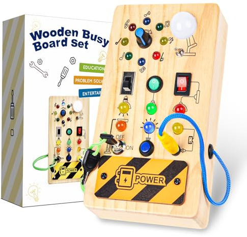 Montessori Busy Board Light Switch, Jouet en Bois à Partir de 1 an, Tableau d'activités Electroniques pour Bébé 18 Mois, Jouet d'apprentissage Sensoriel, Cadeau pour Garçons et Filles de 2 3 4 ans