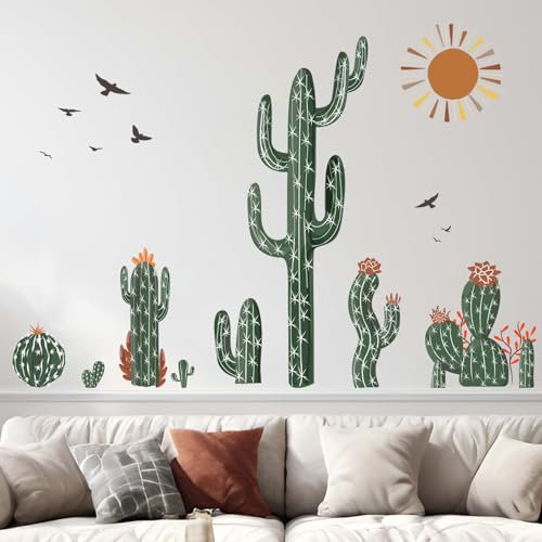 Amimagen Wandtattoos Boho Kaktus Wandaufkleber - Grüne Pflanzen Tropische Wüste Kakteen Wandsticker - Schlafzimmer Wohnzimmer Sofa TV Hintergrund Haus Wanddekor