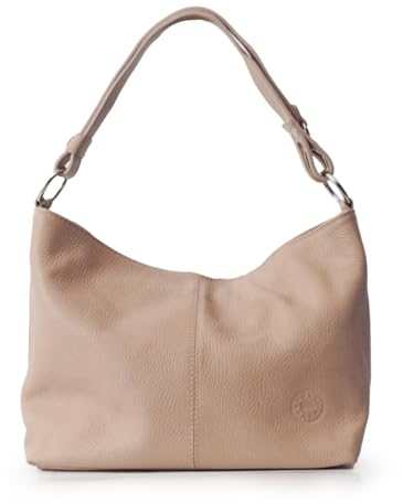 1990s Umhängetasche für Damen aus echtem Leder, mittlere Schultertasche aus Leder, Hobo mit ausziehbarem Schultergurt., nude