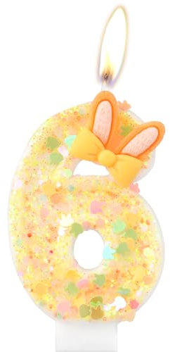 mciskin Rabbit 6th Birthday Candles,Orange Number 6 Candle for Cake,Girls Boys 6th Birthday Decorations,Bunny Candle Rabbit Cake Toppers for Bunny Themed Party Decorations,Easter Party Supplies