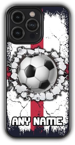 mypetsdirect.co.uk iPhone 13 Mini Compatible Personalised Football Name Phone Case, Soccer Bumper Cover, Anti-Scratch, Anti-Drop, Camera Lens Protection, Sidewall Bumper, ShockProof Drop Protection