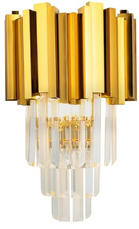 fennnds Moderne Kristall Wandleuchte Lampe Innenbereich, Glasrohrrohr mit Gold Lampenschirm E14 Art Deco Wandlampe für Flur, Wohnzimmer, Büro, Hotel und Restaurant