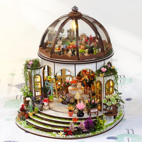 Puzzle 3D Maison de Poupée Miniature avec Meubles et LED Lumières Maquette à Construire en Kit de Bricolage Inclut Serre et Éléments de Jardin Idéal comme Cadeau pour Enfants et Adultes