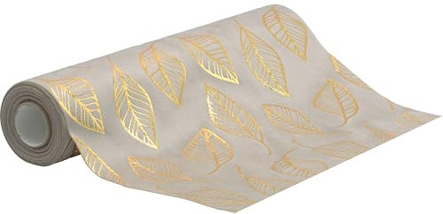 100%Mosel Herbst Tischläufer, in Naturtönen (28 cm x 5 m), Tischband in Matter Samt-Optik mit Aufdruck in Gold, edle Tischdeko für Hochzeit, Geburtstagsfeier und Festliche Anlässe (Herbstlaub)