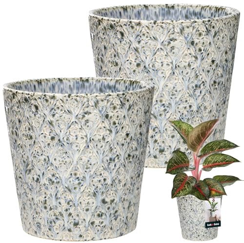 KOTARBAU® 2 x Pot De Fleurs Trapézoïdal Vintage Bleu De ⌀ 15 Cm |Pot En Céramique Bleue |Cache-Fleur En Céramique Émaillée |Pot De Fleurs En Céramique Émaillée Bleue |Pot De Fleurs Bleu |Pot Vintage