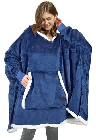 Catalonia Classy Oversize Poncho Hoodie Decke Warm Geschenke für Frauen, Flauschig Kuschelpullover Blanket Hoodie Damen Mädchen, Übergröße Tragbare Decke mit Ärmeln Erwachsene Teenager,