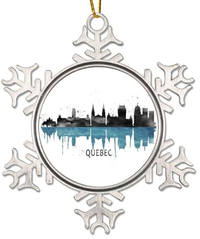 Canada Quebec Skyline Colorato Fiocco di Neve Ornamenti per albero di Natale, Quebec Paesaggio Metallo Appeso Ornamento Decorativo Natale 2024 Inverno Fiocco di Neve Regali Ricordo 3 pollici