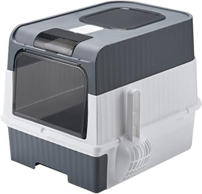 Yopption Cat Litter Box litter tray with Lid Extra Large Cat Toilet Covered Litter Box with Top Entry Fully Enclosed Litter Pan Slide- Out Tray with Scoop Easy No Smell Kitty Toilet, Grey