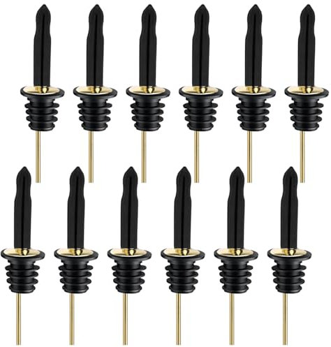 Pafusen 12 Stück Olivenöl Ausgießer mit Verschluss, Ausgießers für ölflaschen, Spirituosen-Ausgießer für Wein Schnaps öl Kaffee Sirup Essig (Gold, ausgiesser mit Lange Kappe)