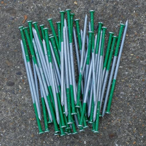 Woodside Half Green Heavy Duty Artificial Grass Nails – 50 Pack, Galvanised Steel for Installation of Fake Lawn, Landscape Netting etc, 4.5mm x 150mm & 6mm x 150mm
