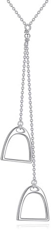 CUPENDA Pferdekette 925 Sterlingsilber Horse Necklace Double Stirrup Horse Pendant Lucky Horseshoe Lariat Y-Necklaces