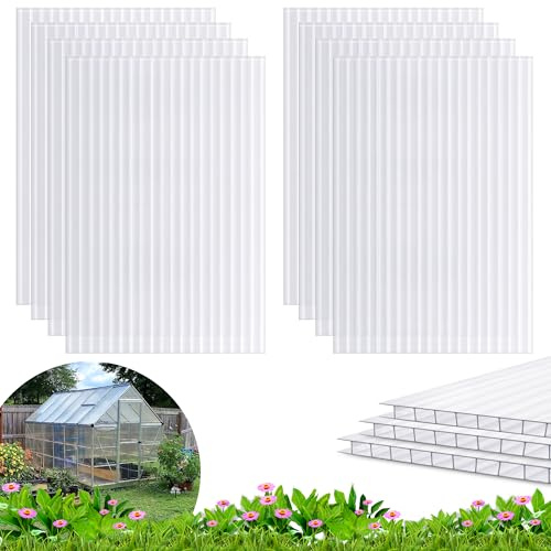 Quibbay 8 paneles de policarbonato para invernadero, paneles de doble pared de 6 x 4 x 0.16 pulgadas, hoja de policarbonato, paneles de techo de plástico corrugado transparentes impermeables con