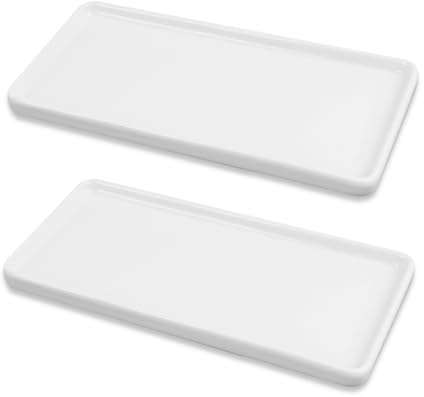 2PCS White Ceramic Tray, Bathroom Organizer Bathroom Tray Small Organizer Decorative Vanity Soap for Countertop Jewelry Perfume Skincare Plant Candle Tiss