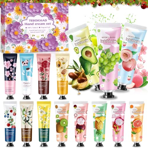 TEBOKHAD Handcreme Mini Set, 15 Stück Handcreme Weihnachten, Parfümierte Handcremes Set Für Trockene,Rissige Hände, Für Frauen,Männer,Mama,Weihnachten,Geburtstags
