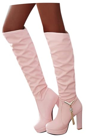 Hanraz Stivali sopra il ginocchio da donna con plateau gothic Thigh High Boots sexy in pelle con tacco alto, stivali da donna con tacco alto, taglia 37 – 43 EU, Rosa E, 37 EU
